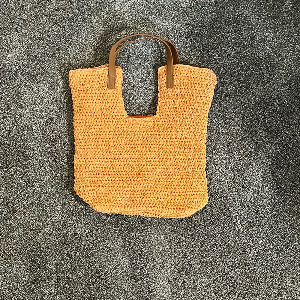 Shiraleah Lido Go-Anywhere Tangerine Orange Tote With Double Tan Handles